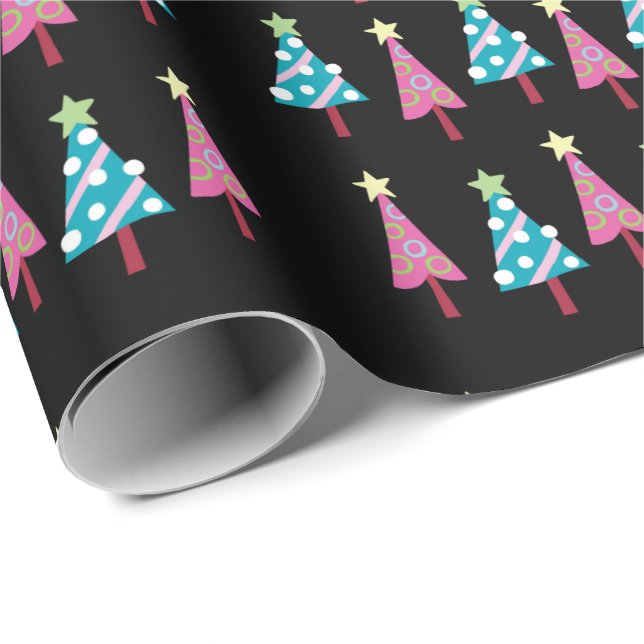 De Presente Papel Azul-Rosa-Natal Preto (Ponta do rolo)