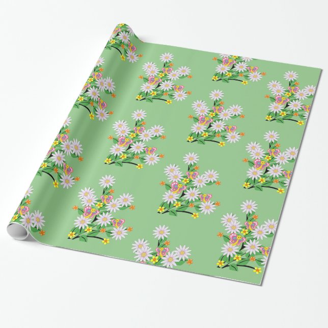 De Presente Papel Brilhante, Borboleta Floral Verde (Desenrolado)