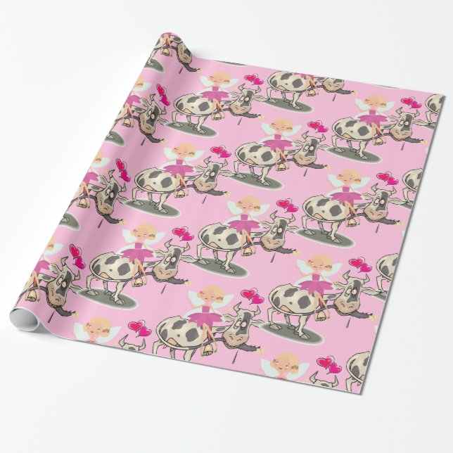 De Presente Papel Brilhante, Vacas Leiteiras Rosa Corações (Desenrolado)