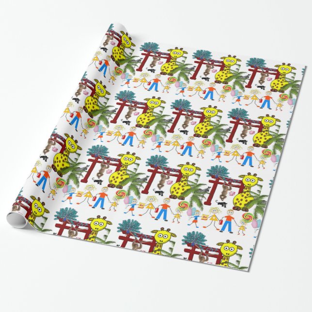 De Presente Papel Brilhante, Zoo Monkey Giraffe (Desenrolado)