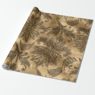 De Presente Papel Damask com Folha Dourada e Preta