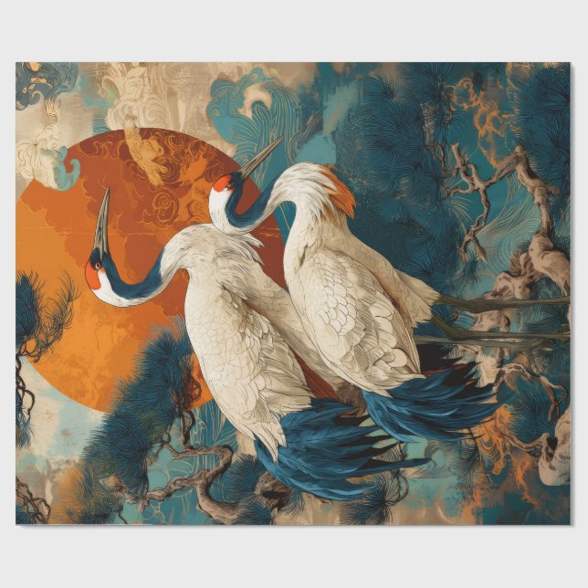 De Presente Papel Decorativo para Presentes Grou Japonês (Aberto)