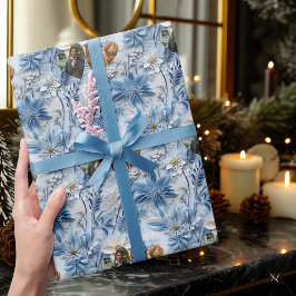 De Presente Papel Floral Azul Personalizado com Fotos e Nomes