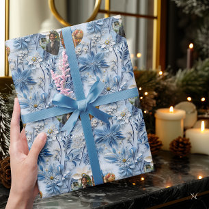 De Presente Papel Floral Azul Personalizado com Fotos e Nomes