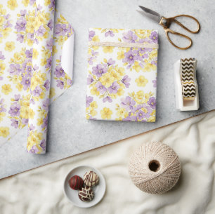 De Presente Papel Floral Pastel Roxo Dourado Aquarela Flor