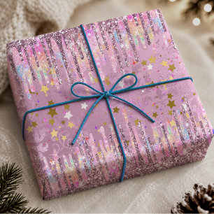 De Presente Papel Glitter Unicórnio Gotejante Rosa Chic Damask