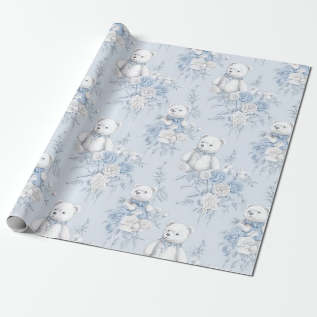 De Presente Papel higiênico francês com padrão floral e urso (Desenrolado)