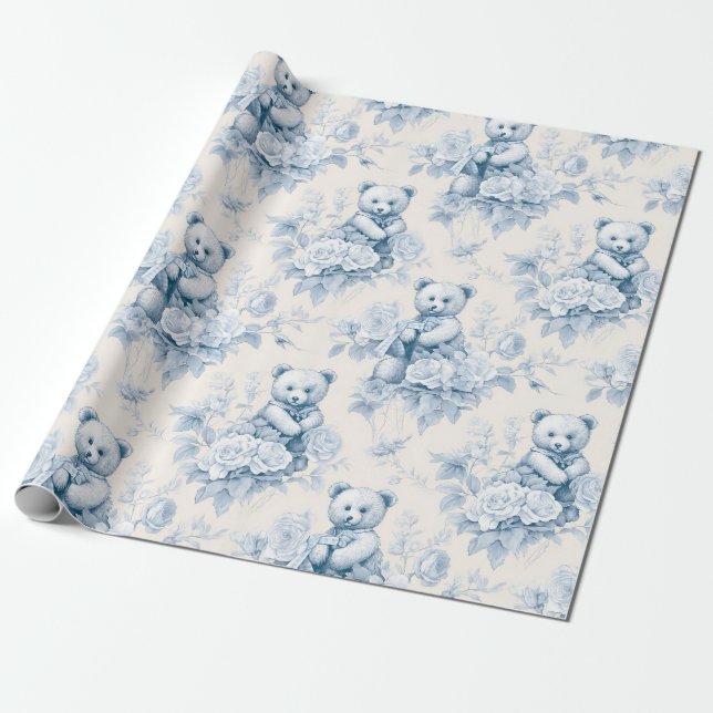 De Presente Papel higiênico francês com padrão floral e urso (Desenrolado)