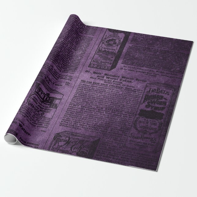 De Presente Papel jornal vintage roxo e preto com textura desg (Desenrolado)