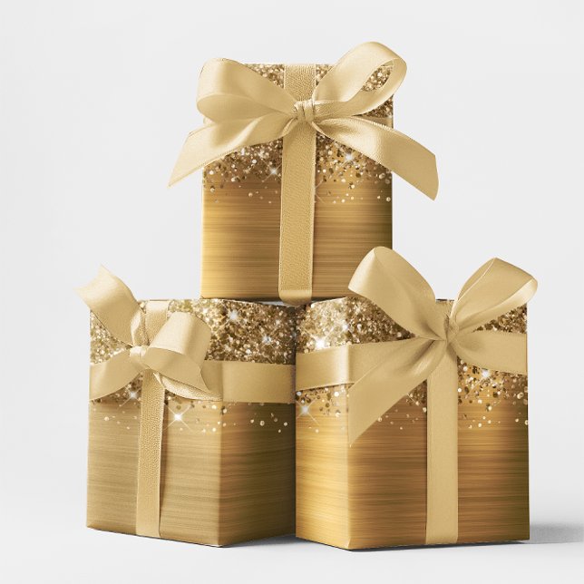 De Presente Papel Laminado Glittery Gold Ombre (Glittery Gold Ombre Foil Wrapping Paper)
