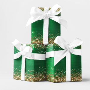 De Presente Papel Laminado Verde com Brilho Dourado para Festa