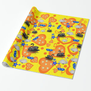 De Presente Papel Luminoso, Corações Laranja Cisne Amarelo
