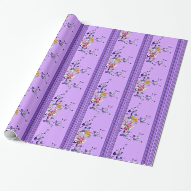 De Presente Papel Luminoso Para Enrolar, Floral Rastreado (Desenrolado)