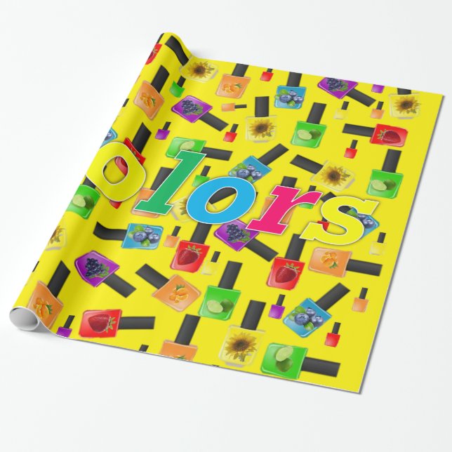 De Presente Papel Luminoso Para Envolver, unhas Cores Amarelas (Desenrolado)