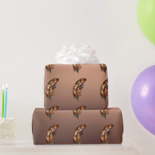 De Presente Papel Marrom Dourado Colorido Cobre Brilhante Pena