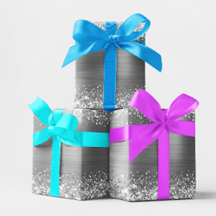De Presente Papel Prateado Brilhante com Efeito Ombre