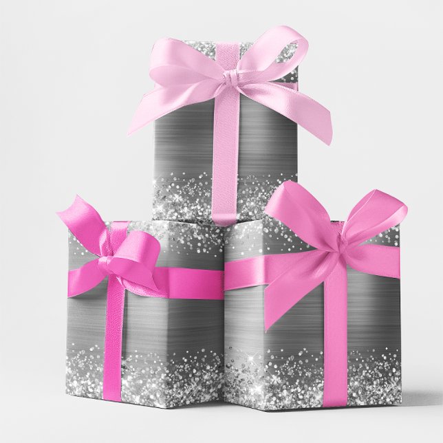 De Presente Papel Prateado Brilhante Falso (Glitter Silver Faux Foil Wrapping Paper)