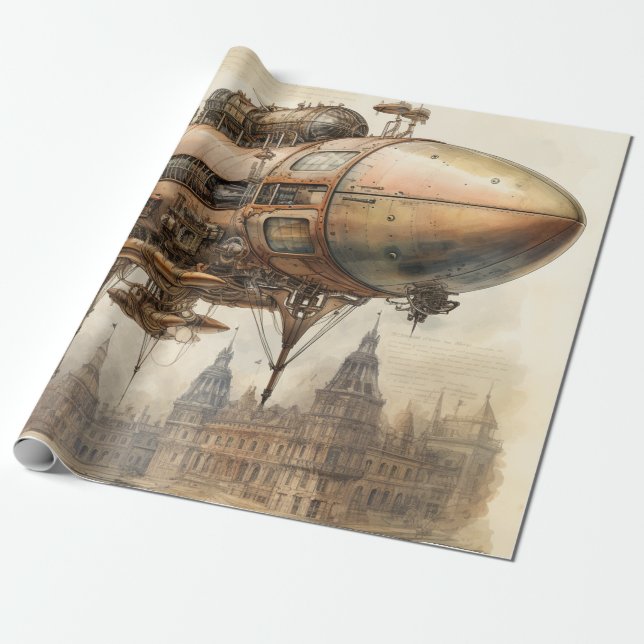 De Presente Papel Tecido Vintage Steampunk Zeppelin (12) (Desenrolado)