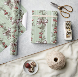 De Presente Papel Toile Verde Natal Frutas E Laços