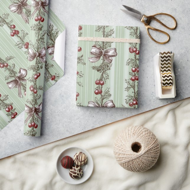 De Presente Papel Toile Verde Natal Frutas E Laços (Artesanato)