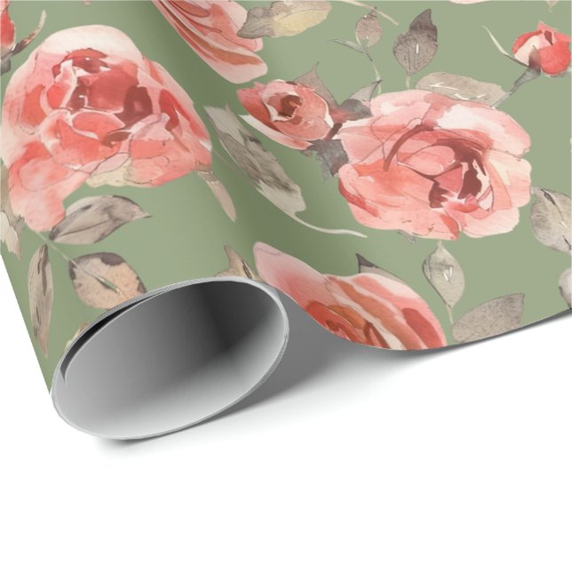 De Presente Papel Verde Sage Rosa Pink  (Ponta do rolo)