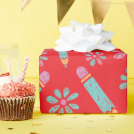 De Presente Papel vermelho sem costura, papel amado e flores