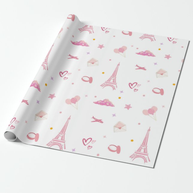 De Presente Pink Paris Birthday Gift embrulhando Papel Eiffel (Desenrolado)