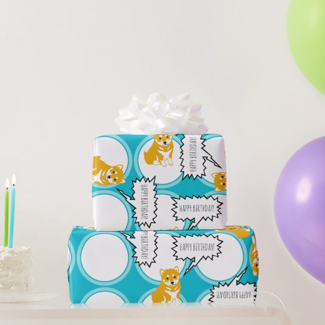 De Presente Shiba Inu Fala Bolhas Feliz Aniversário W Papel (Presentes para festas)