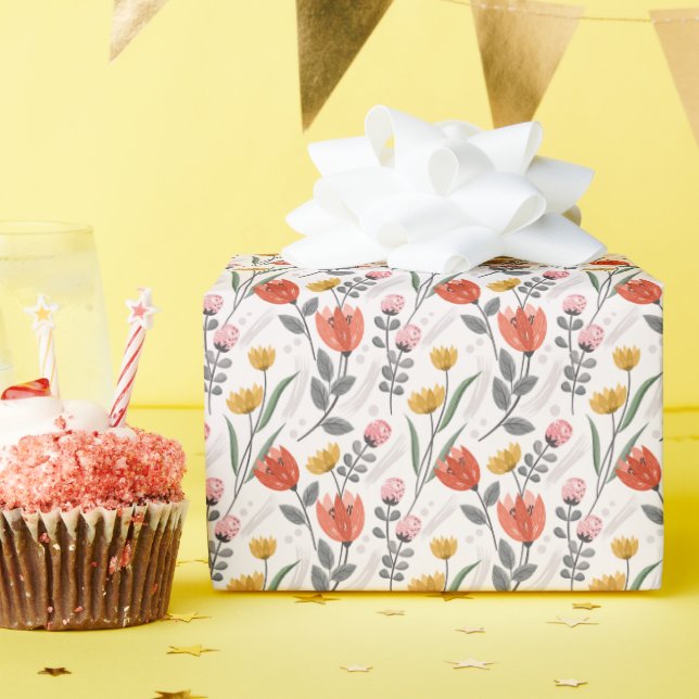 De Presente Tulipas Desenhadas Modernas Molhando Papel (Festa de aniversário)