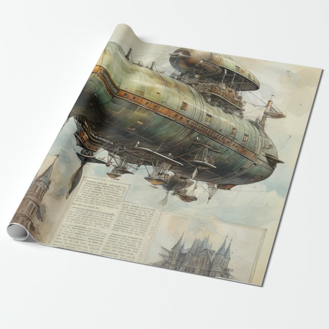 De Presente Vintage Steampunk Zeppelin (7) Papel Tecido (Desenrolado)