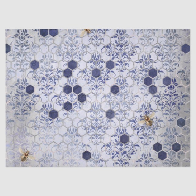 De Seda A Série Blue Bee Design 13 Papel Tissue (Frente )