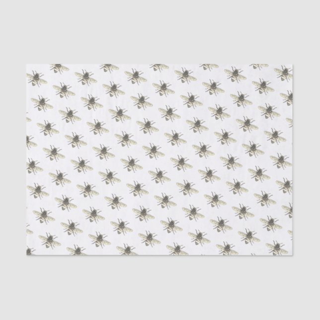 De Seda Abelha Estilizada em Papel Tecido Branco (Frente )