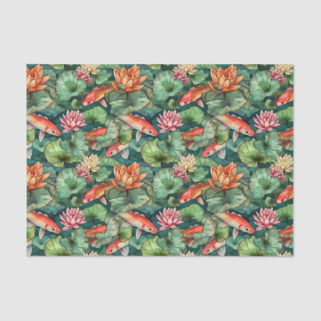 De Seda Água, Koi e lírios, papel tecidos (Frente )