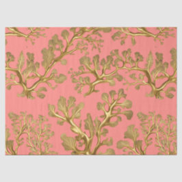 De Seda Algas marinhas Douradas em Papel Tecido Coral