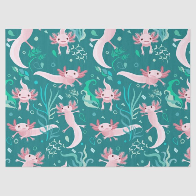 De Seda Alotta Axolotls cor-de-rosa em papel tecidular (Frente )