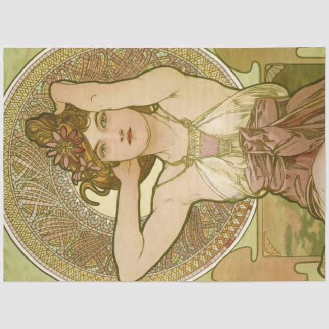 De Seda Alphonse Mucha Decoupage Papel Tecido Arte Nouveau (Frente )