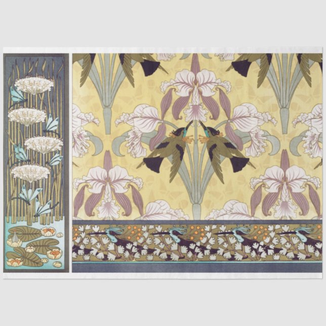 De Seda Art Deco Irisa Papel Floral Decoupage (Frente )