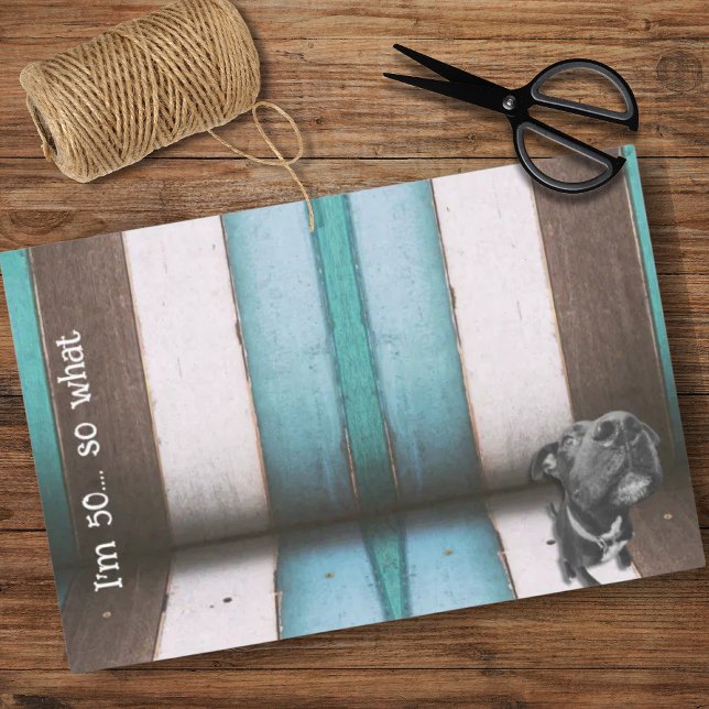 De Seda Azul Castanho Engraçado 50º Cachorro Fechar Papel  (I'm 50....so what!
Happy 50th birthday and celebrate with this matching party collection!)