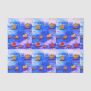 De Seda Barcos com aquarela Azul Mar Papel Personalizado