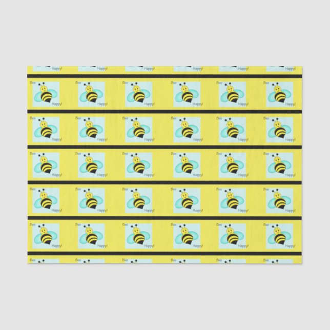 De Seda "Bee Happy Bumblebee Papel Tecido (Frente )