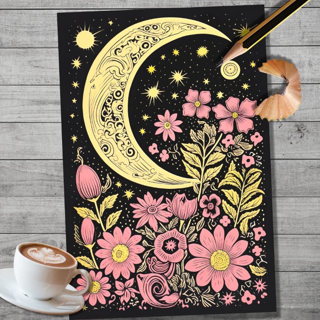 De Seda Boho Moon e Flores 10 Papel Decoupage (Criador carregado)