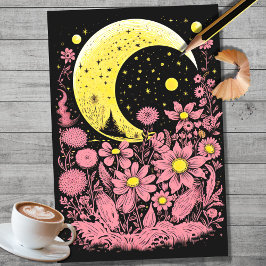 De Seda Boho Moon e Flores 12 Papel Decoupage