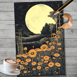 De Seda Boho Moon e Flores 2 Papel Decoupage