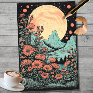 De Seda Boho Moon e Flores 6 Papel Decoupage