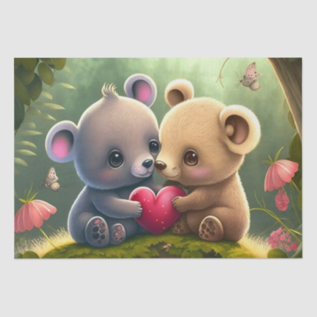 De Seda Bons ursos bonitos cartoons Papel Tecido (Frente )