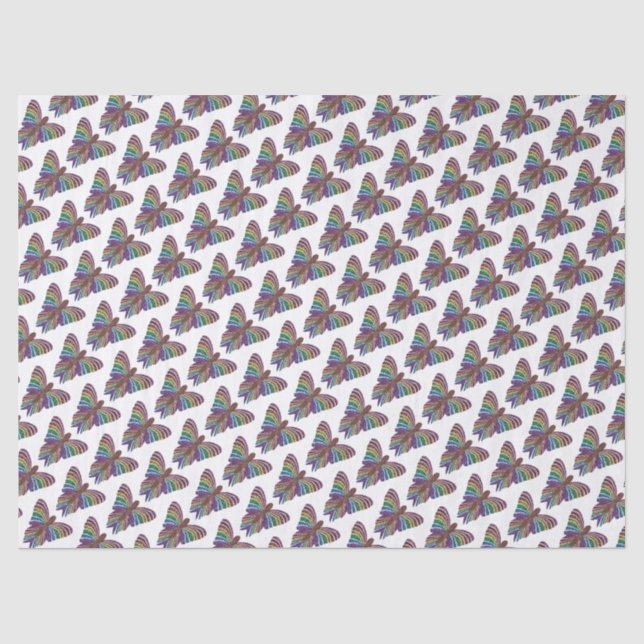 De Seda Borboleta Arco-íris (branca) - Papel Tissue (Frente )