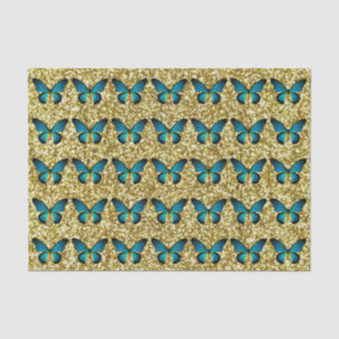 De Seda Borboleta Azul No Papel Dourado Tecido Luminoso