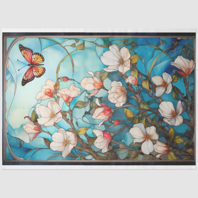 De Seda Borboleta e Florals Découpage Papel Tecido (Frente )