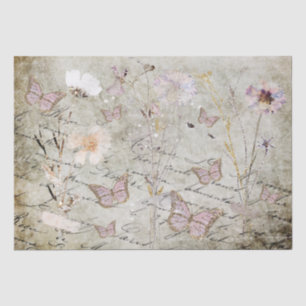 De Seda borboletas e flores secas papel tecidular