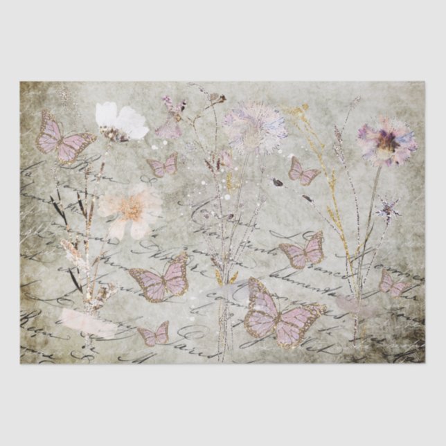 De Seda borboletas e flores secas papel tecidular (Frente )